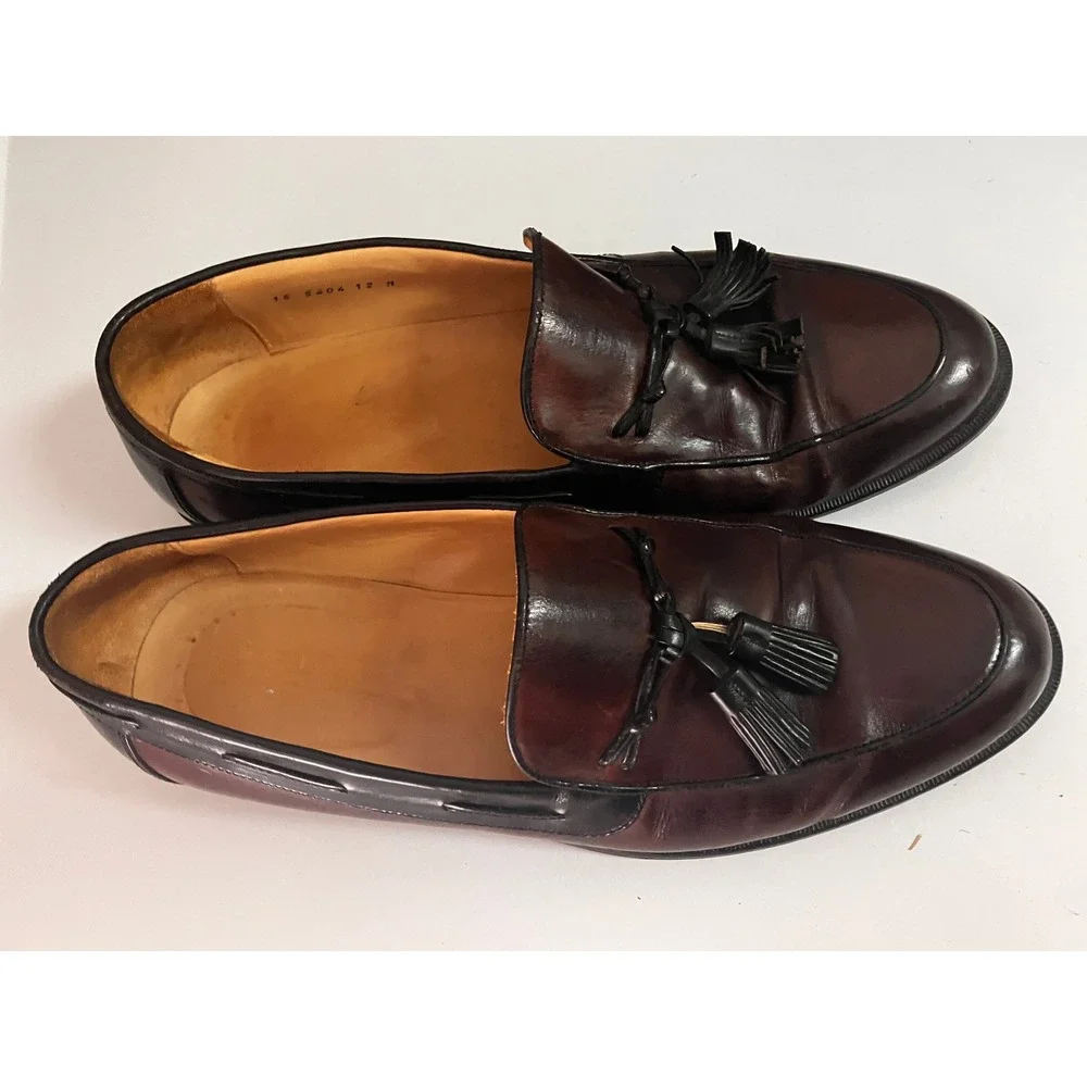 Johnston & Murphy Mens Tassel Loafers‎ Burgundy Black Leather Made in Italy 12 M